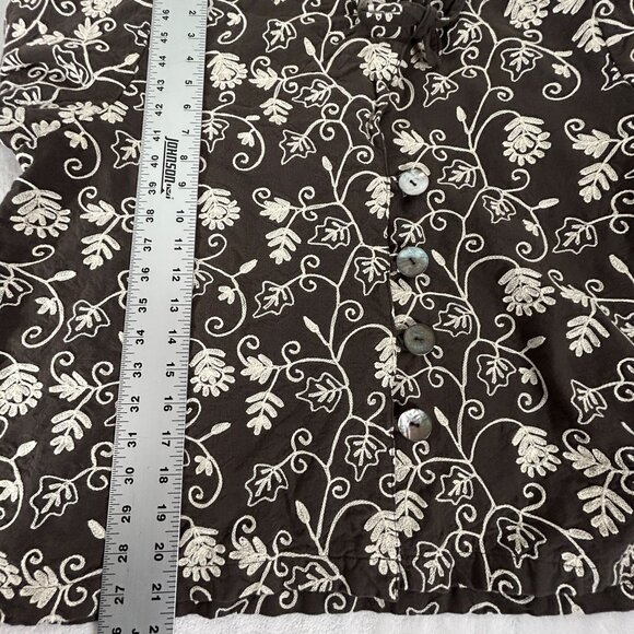 Tancredi & Morgen Womens Floral Embroidered Long Sleeve Button-Up Blouse Brown - Picture 7 of 8